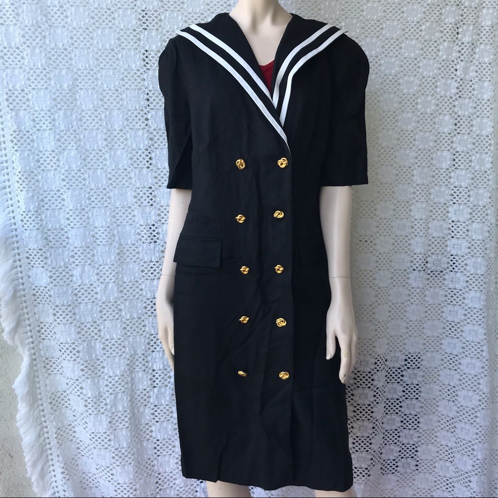 Vintage Louis Feraud dress sailor wiggle 70s US12